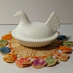 Vintage Indiana Glass Hen On Nest White MilkGlass